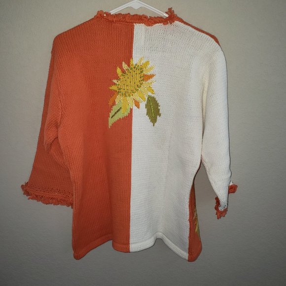Sunflower Patterned Sweater - Orange and White - Picture 2 of 7